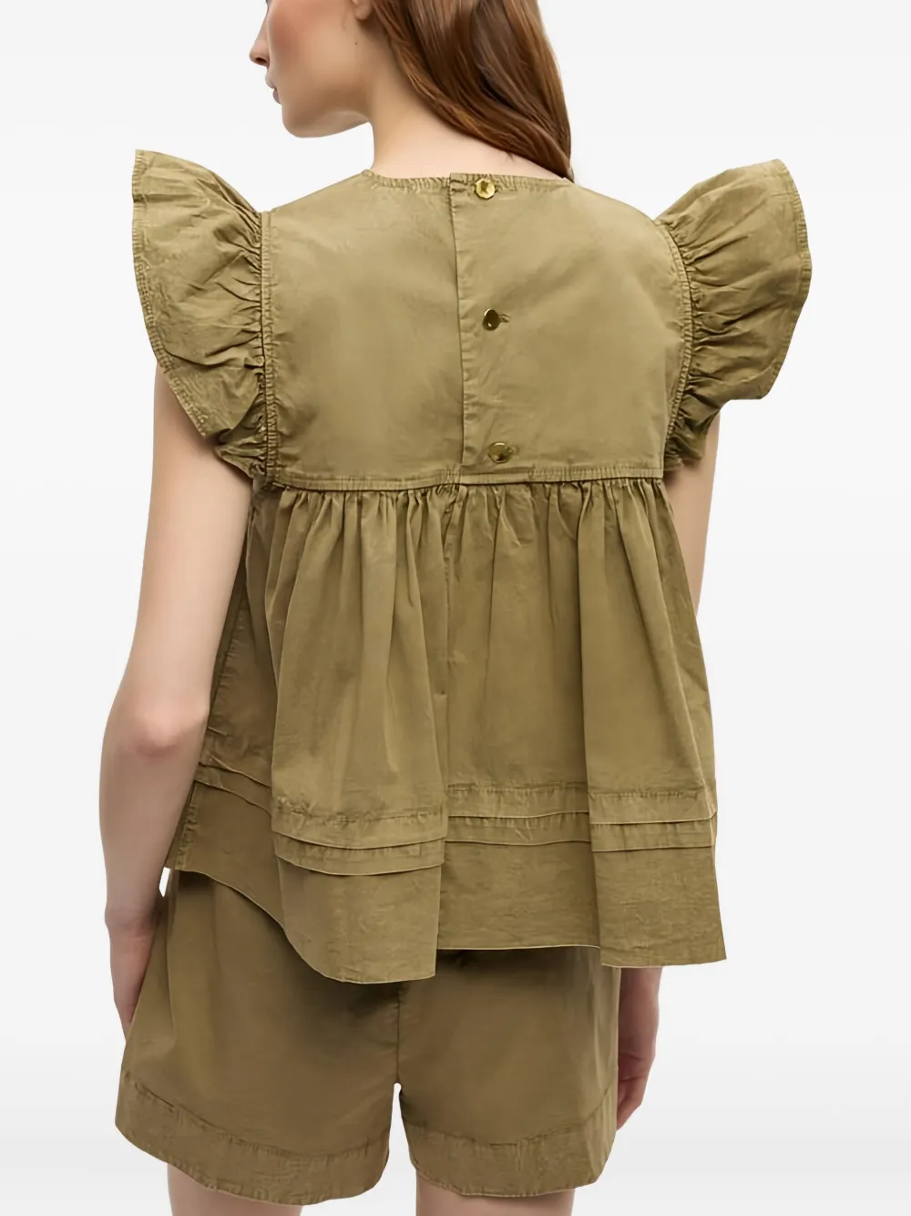 Ganni Ruffled Top Blouse In Green
