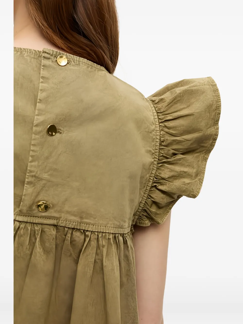 Ganni Ruffled Top Blouse In Green