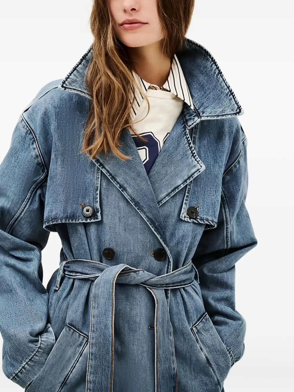 Ba&sh Tresca Belted Double-breasted Coat In Blue