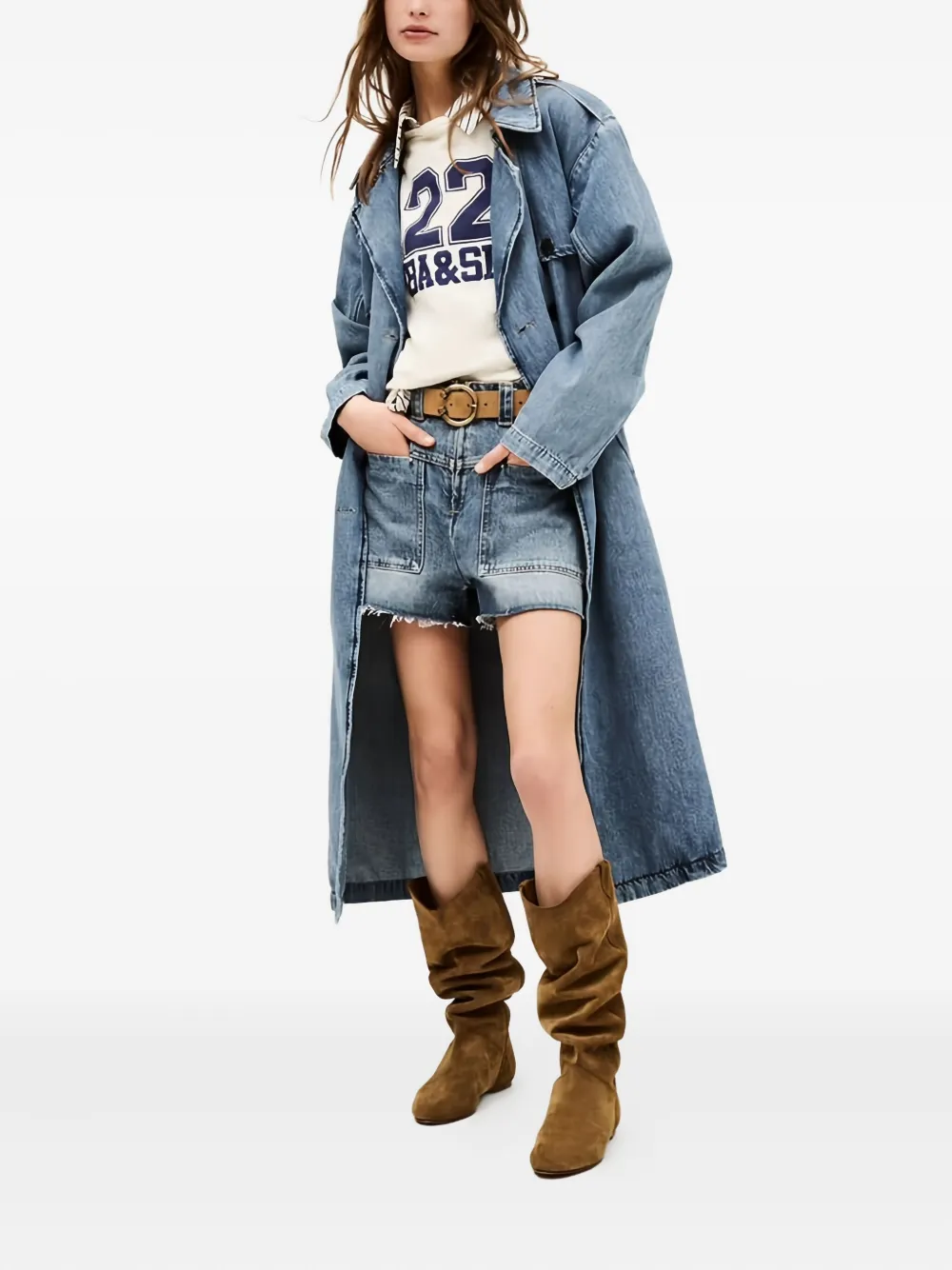 Ba&sh Tresca Belted Double-breasted Coat In Blue