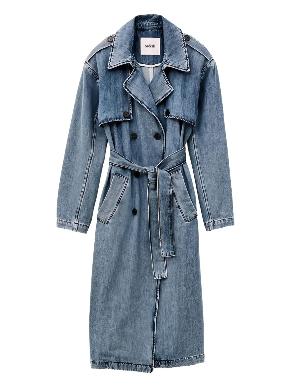 Ba&sh Tresca Belted Double-breasted Coat In Blue