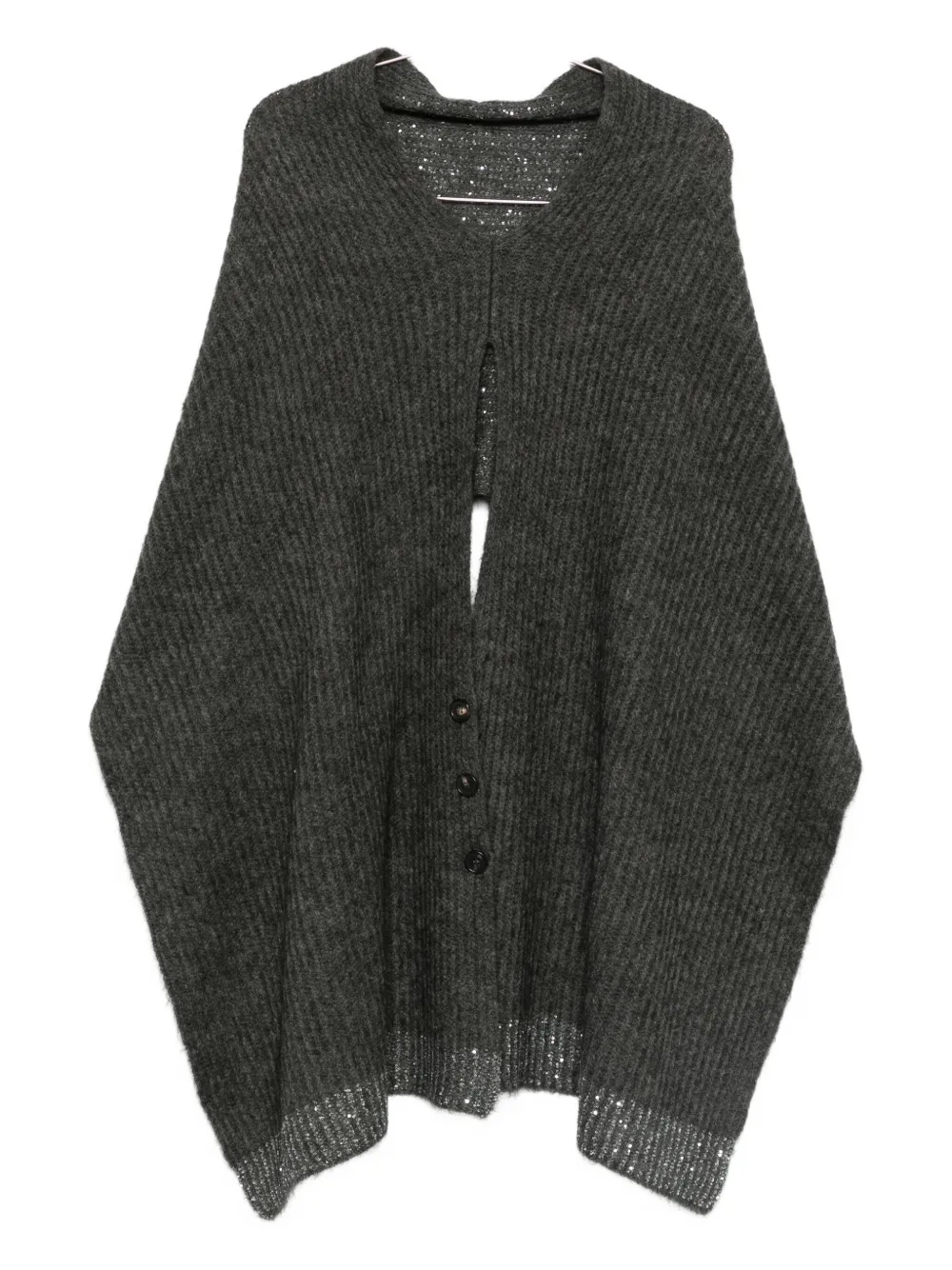 D Exterior Textured Grey Knit Cardigan With Draped Silhouette In Gray