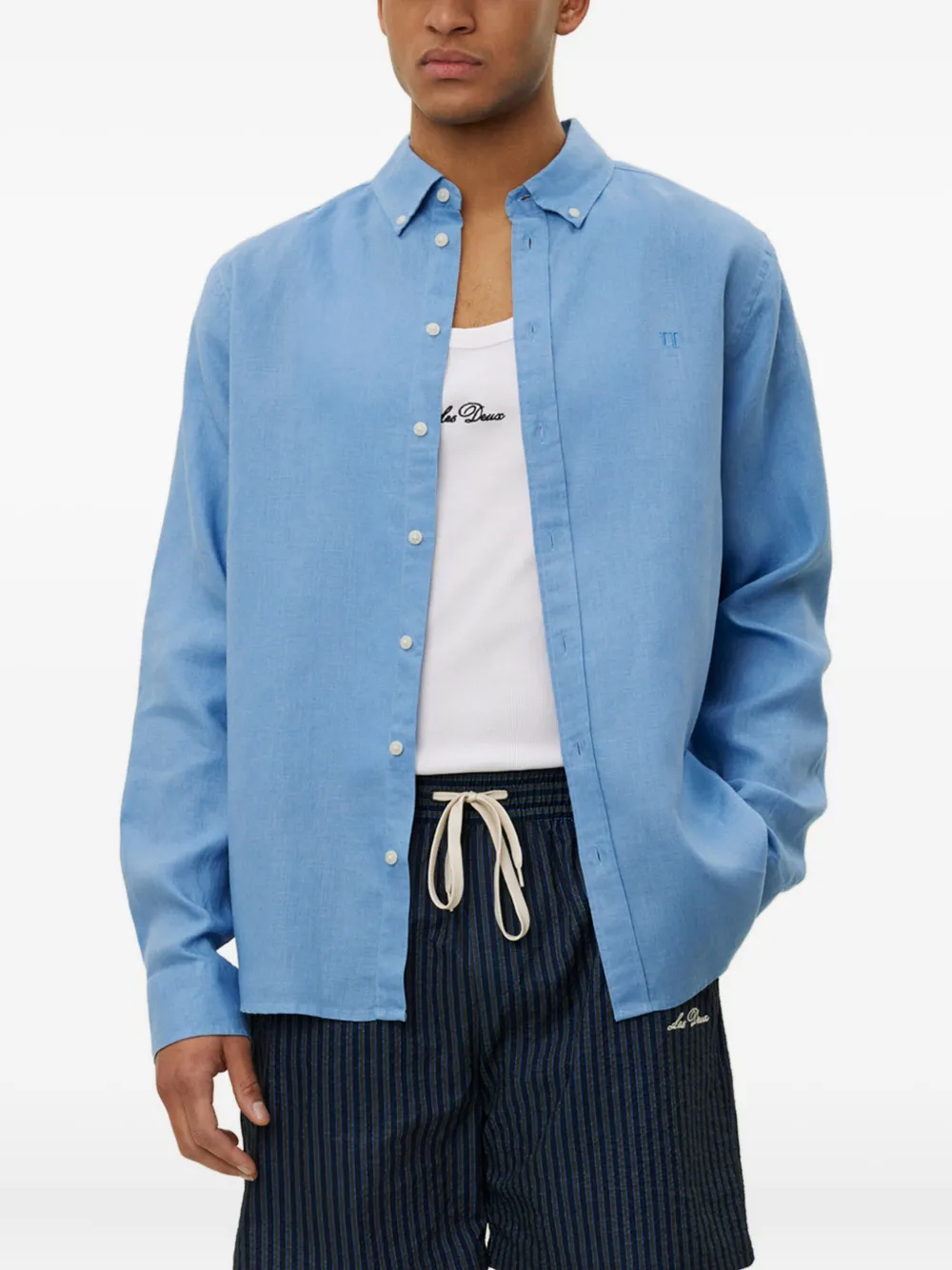 Les Deux Overhemd met geborduurd logo - Blauw