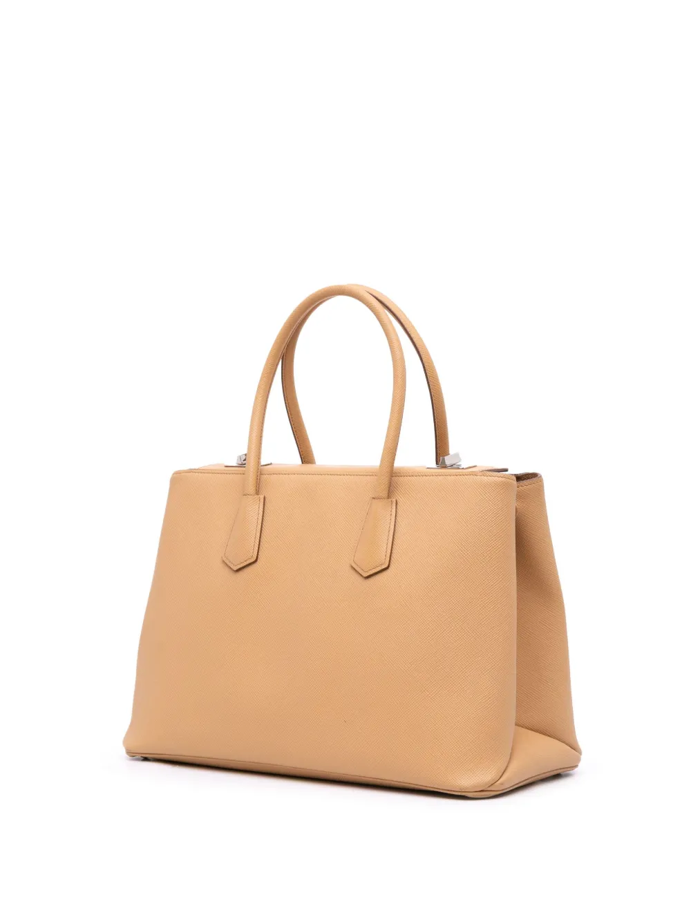 Pre-owned Prada 2000-2025 Saffiano Cuir Twin Lock Satchel In Brown