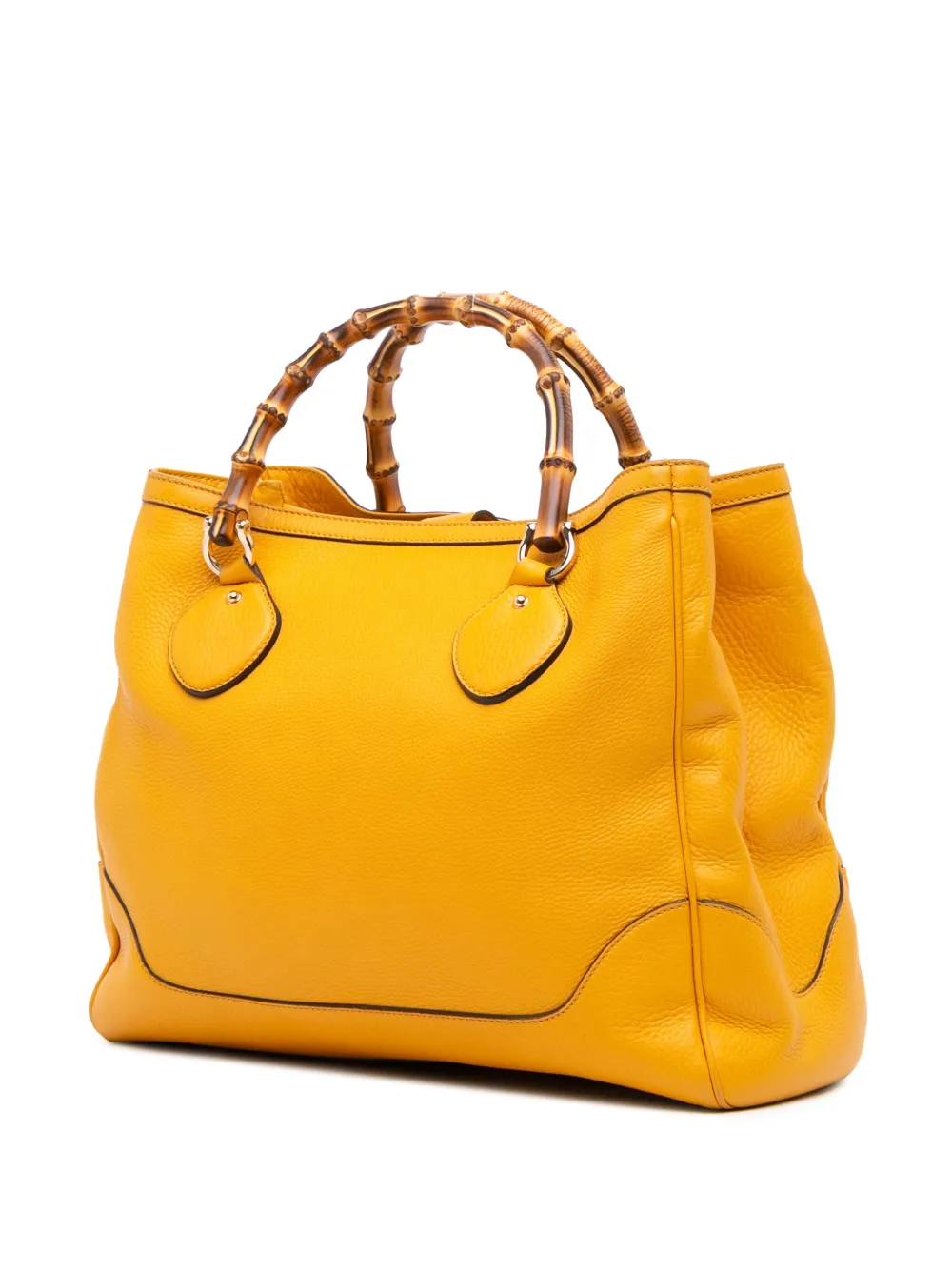 Pre-owned Gucci 2016-2025 Medium Leather Bamboo Diana Tote Bag In Yellow