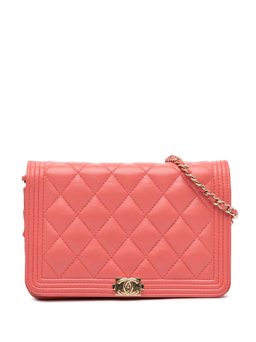 CHANEL Pre-Owned 2018 Lambskin Boy Wallet On Chain crossbody bag - ピンク CHANEL Pre-Owned 2018 Lambskin Boy Wallet On Chain crossbody bag - ピンク