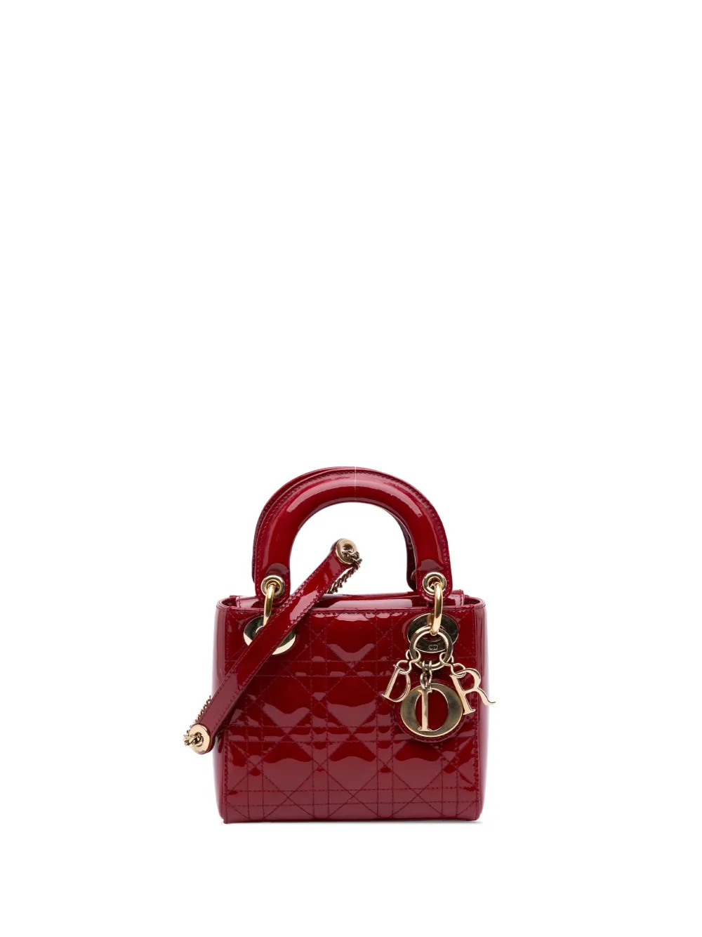 Pre-owned Dior 2018 Mini Patent Cannage Lady Satchel In Red