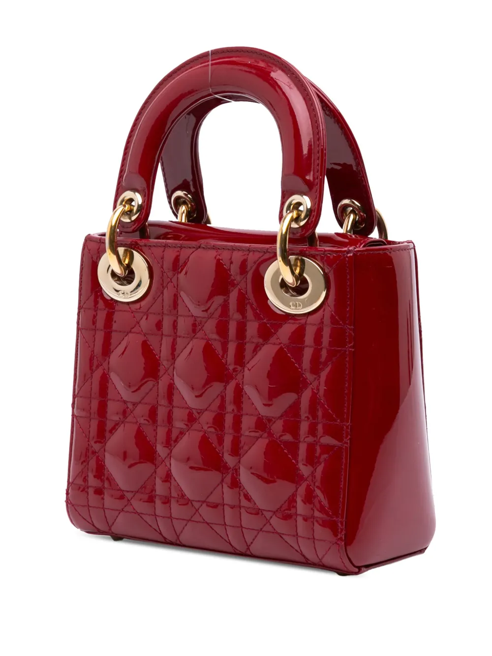 Pre-owned Dior 2018 Mini Patent Cannage Lady Satchel In Red