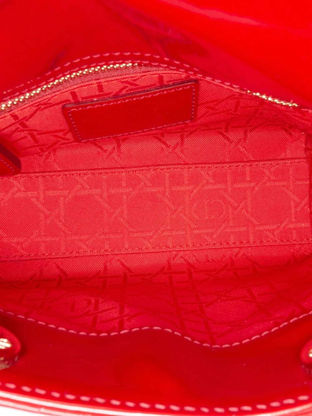 Pre-owned Dior 2018 Mini Patent Cannage Lady Satchel In Red