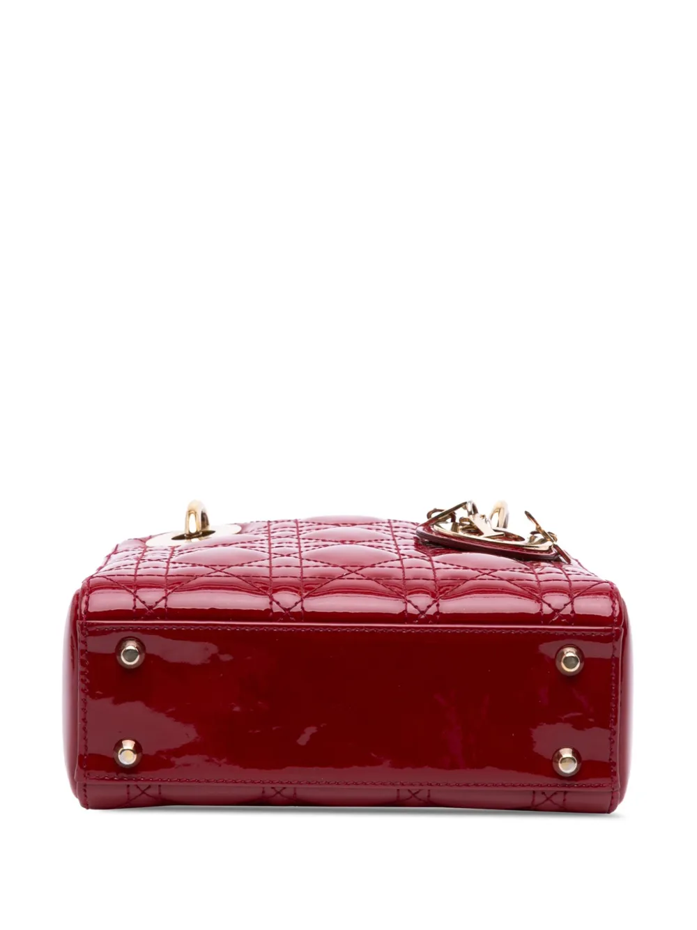 Pre-owned Dior 2018 Mini Patent Cannage Lady Satchel In Red