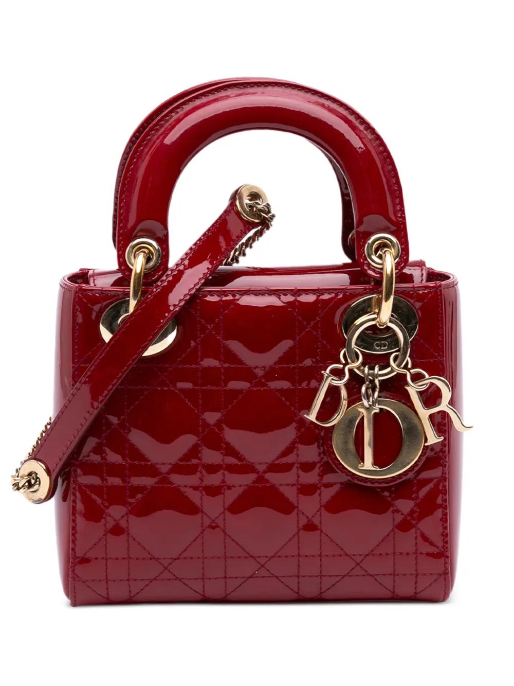 Christian Dior Pre-Owned 2018 ミニ パテント カナージュ レディ ディオール サッチェルバッグ - レッド Christian Dior Pre-Owned 2018 ミニ パテント カナージュ レディ ディオール サッチェルバッグ - レッド