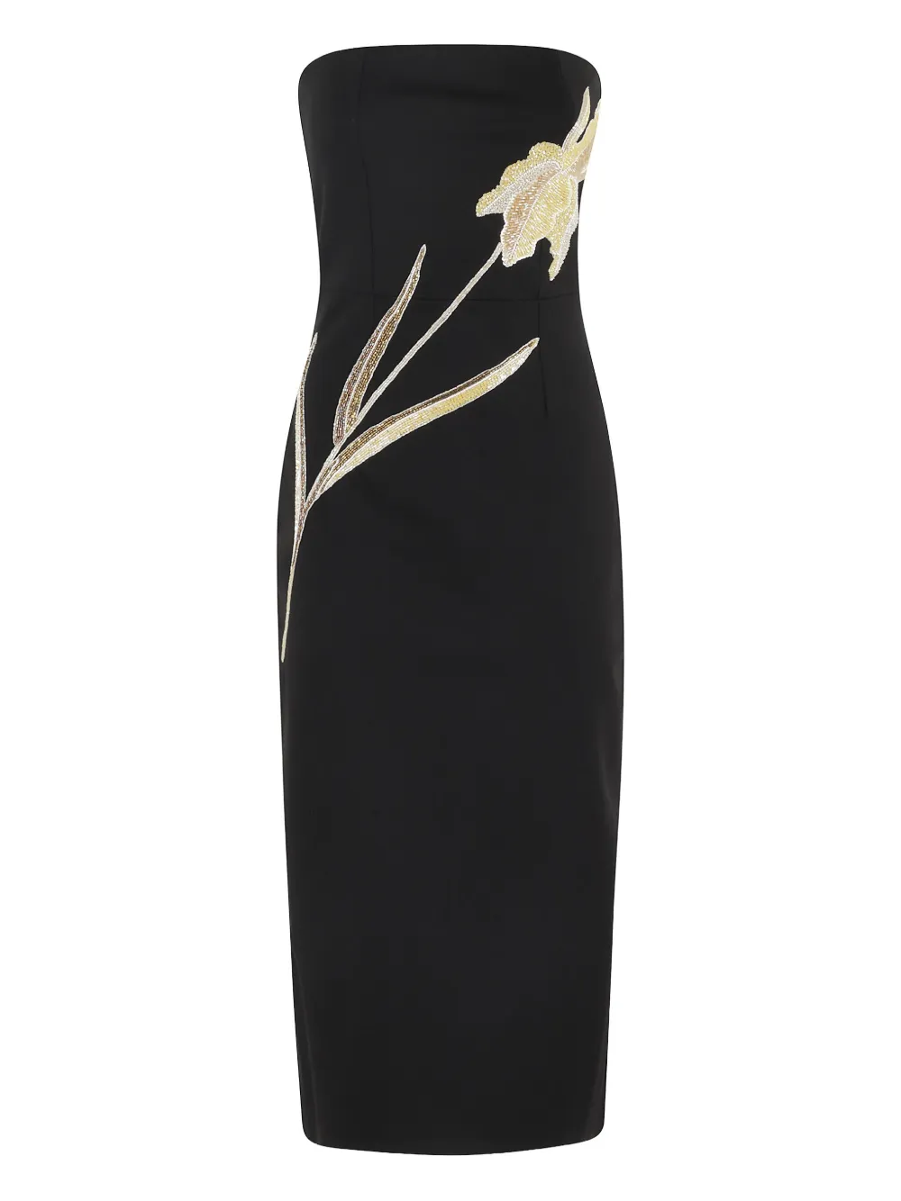 STAUD Brooke floral-embellished strapless midi dress - Nero