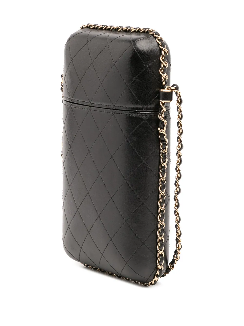 Pre-owned Chanel 2019 Cc Quilted Lambskin Chain Around Phone Holder Crossbody Bag In Black