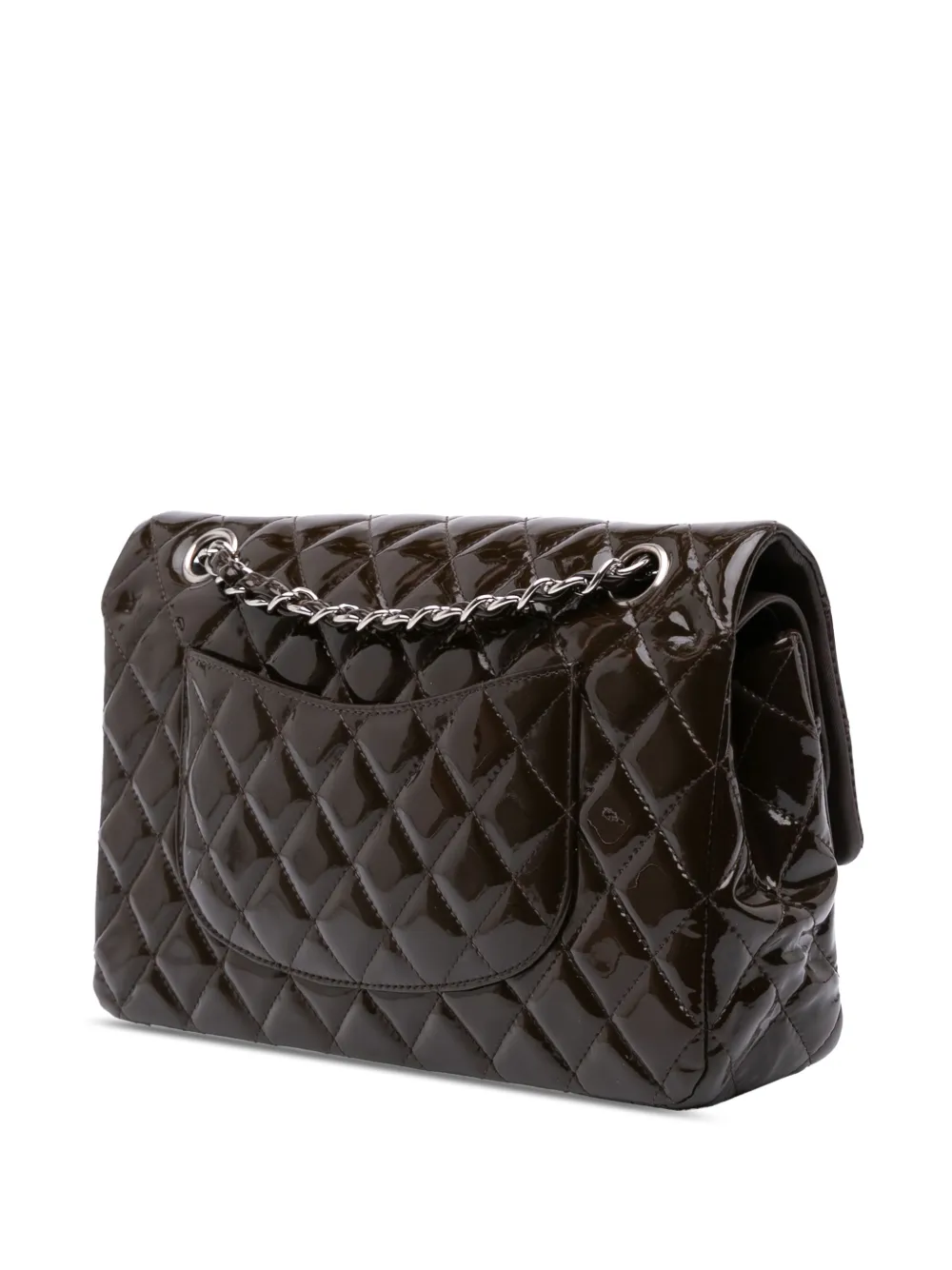 Pre-owned Chanel 2010-2011 Medium Classic Patent Double Flap Shoulder Bag In Brown