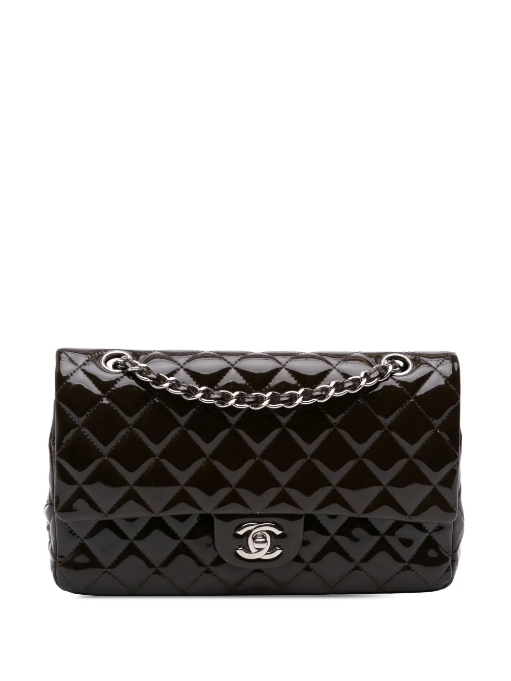 CHANEL Pre-Owned 2010-2011 ミディアム クラシック パテント ダブルフラップ ショルダーバッグ - ブラウン CHANEL Pre-Owned 2010-2011 ミディアム クラシック パテント ダブルフラップ ショルダーバッグ - ブラウン