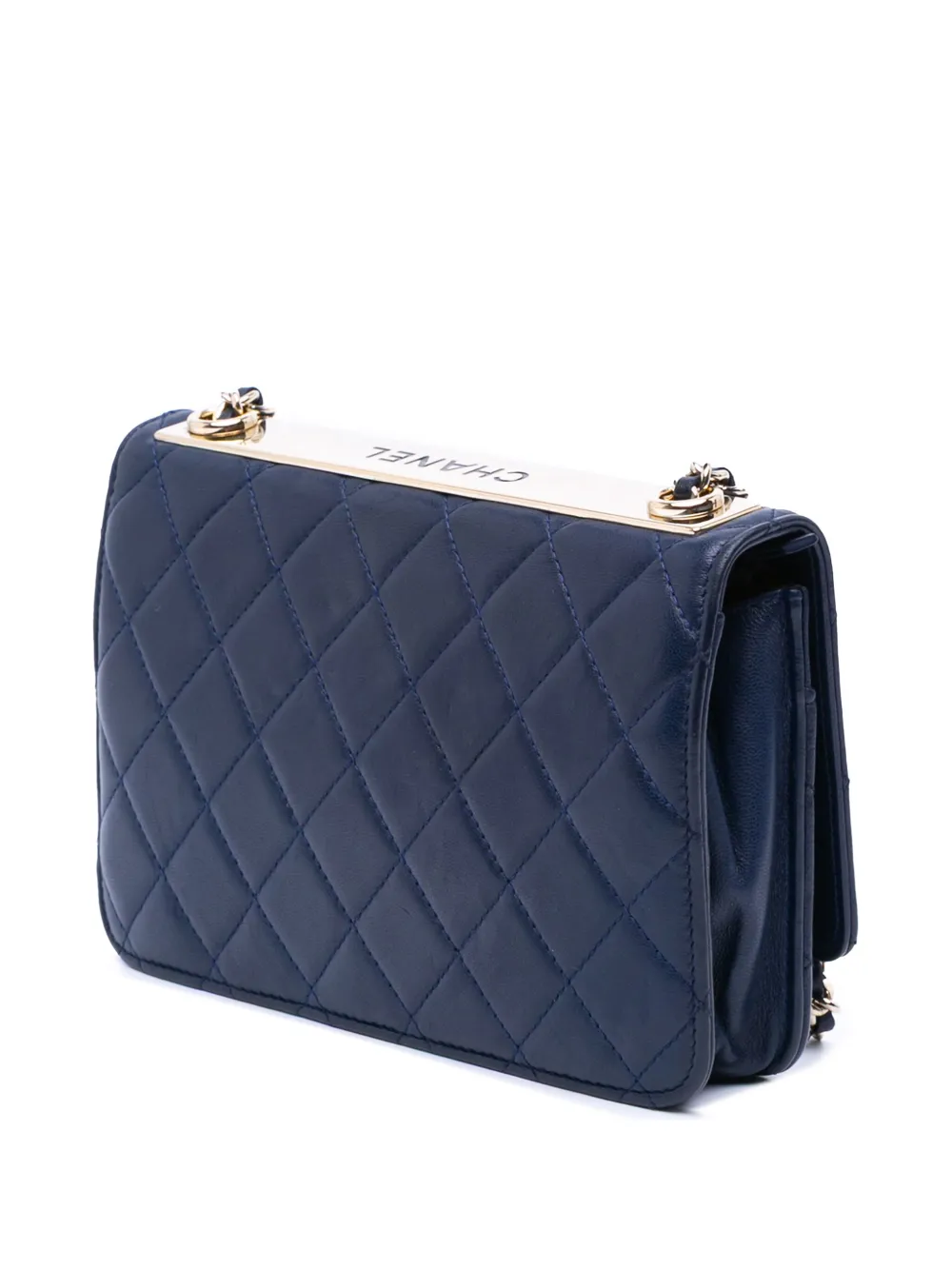 Pre-owned Chanel 2016-2017 Lambskin Trendy Cc Wallet On Chain Crossbody Bag In Blue