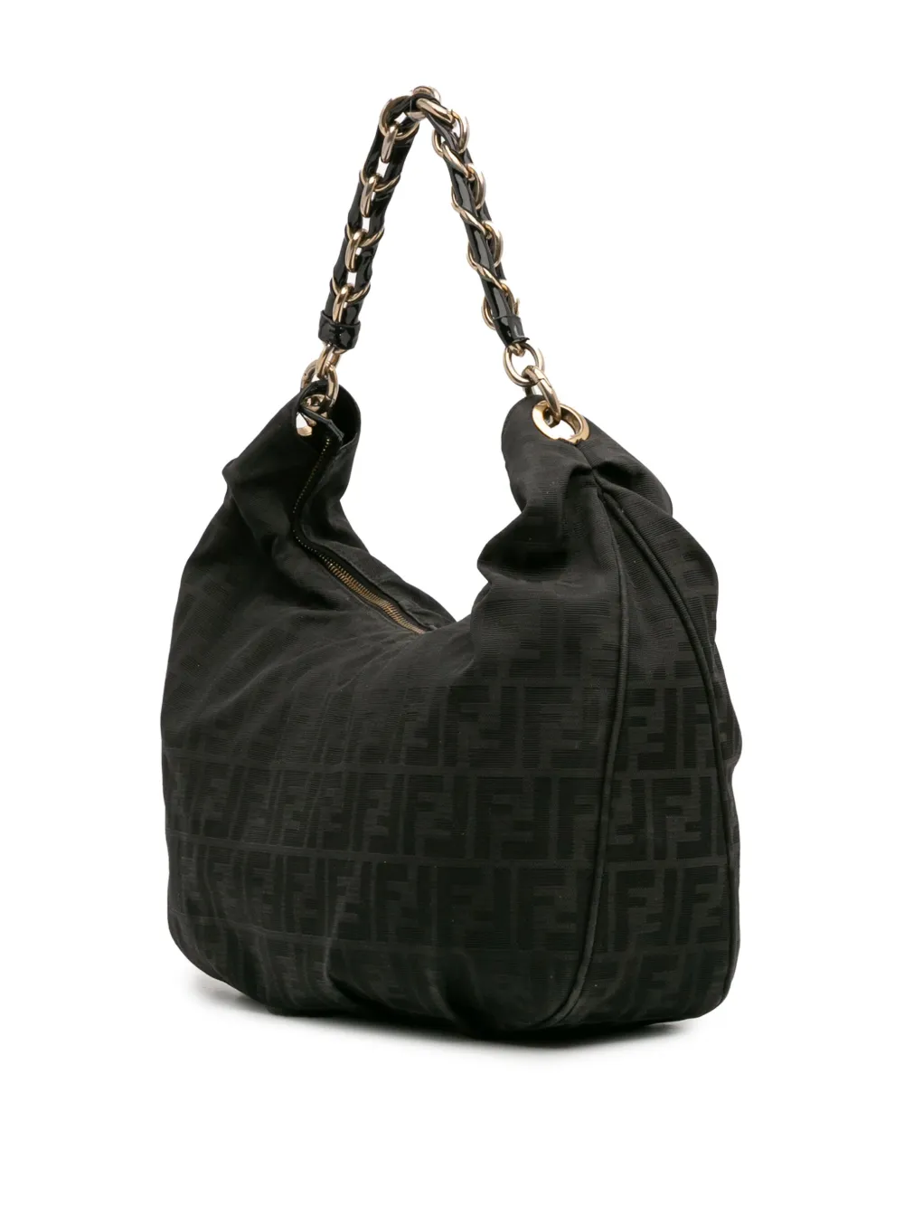 Pre-owned Fendi 2010-2025 Zucca Canvas Mia Hobo Shoulder Bag In Black