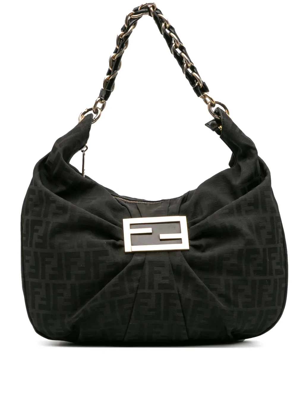 Pre-owned Fendi 2010-2025 Zucca Canvas Mia Hobo Shoulder Bag In Black