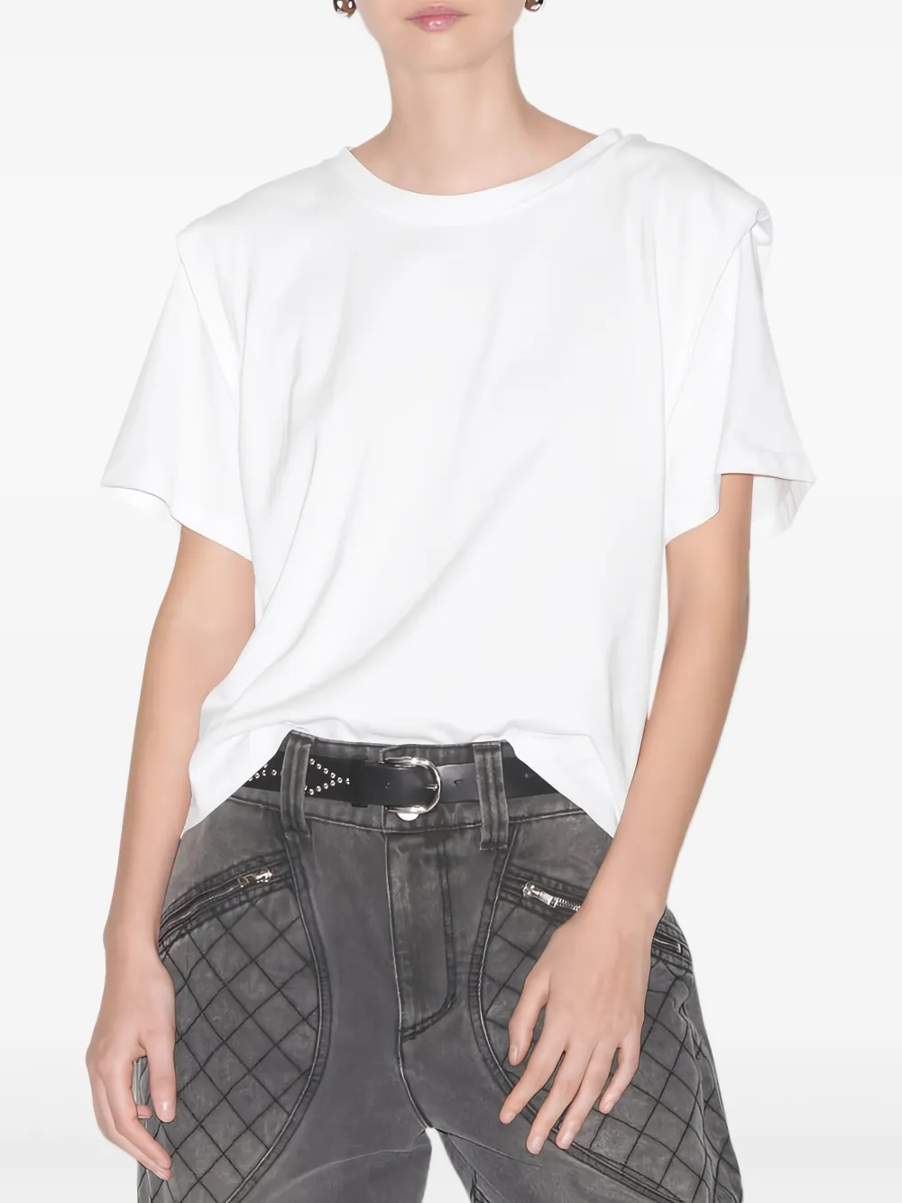 Isabel Marant Crew Neck Shoulder Detail Short Sleeve Top In White
