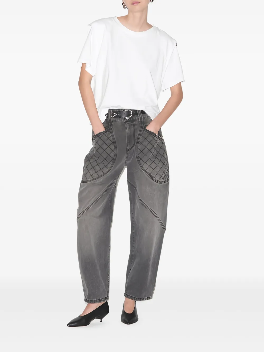 Isabel Marant Crew Neck Shoulder Detail Short Sleeve Top In White