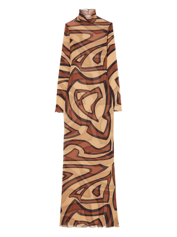Emilio Pucci Labirinto-print Tulle Dress - Neutrals
