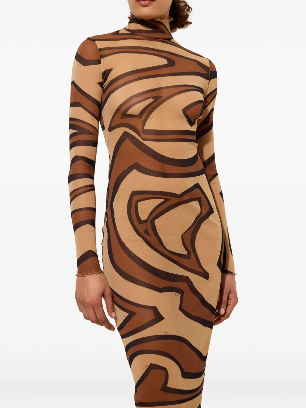 Pucci Wave-print Turtleneck Dress In Burgundy