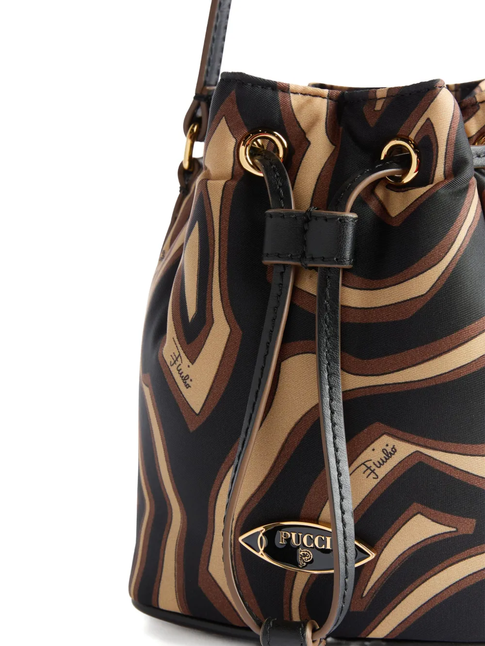 PUCCI Bucket-tas met abstracte print en trekkoord Zwart