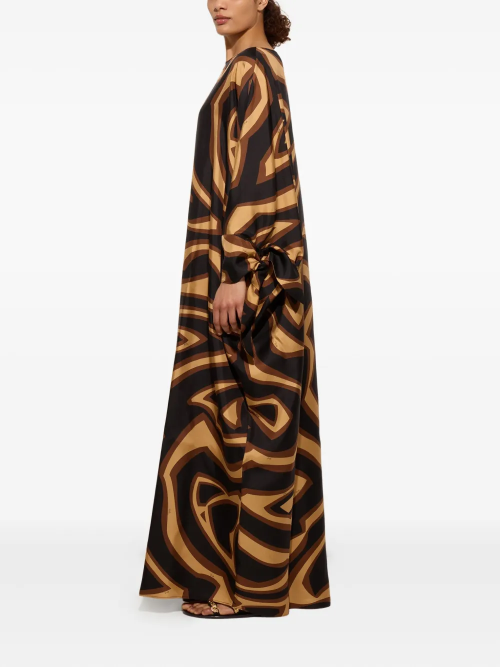 Pucci Wave Print Silk Kaftan With Bow Accents In Black