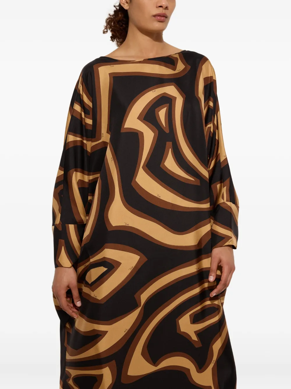 Pucci Wave Print Silk Kaftan With Bow Accents In Black