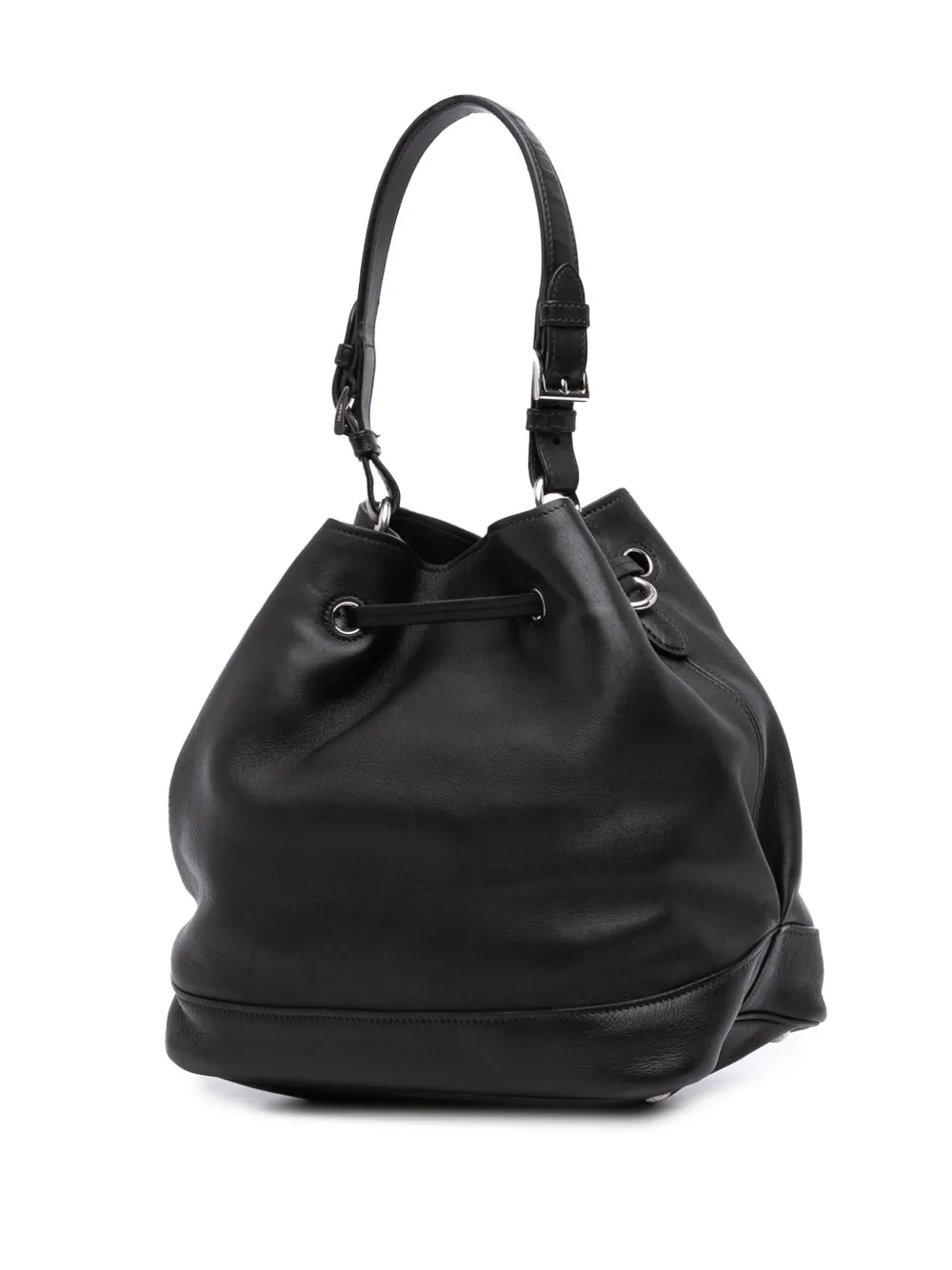 Pre-owned Prada 2000-2025 City Calf Drawstring Bucket Bag In Black
