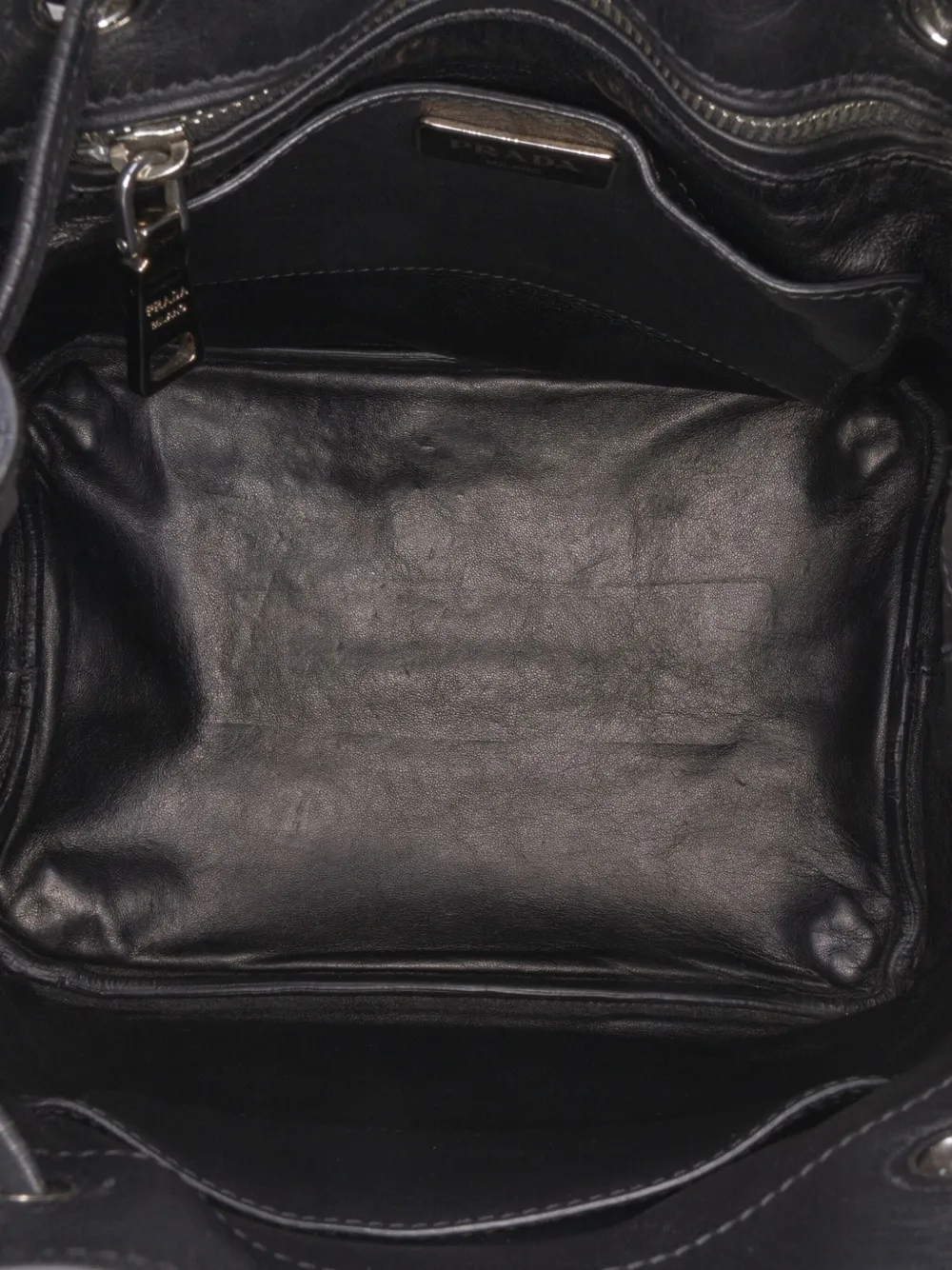 Pre-owned Prada 2000-2025 City Calf Drawstring Bucket Bag In Black