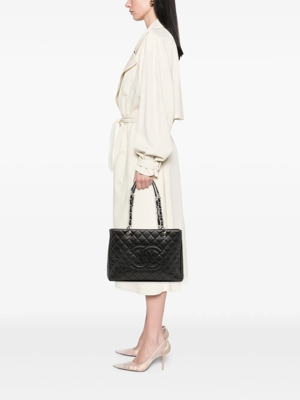 Pre-owned Chanel 2014-2015 Caviar Grand Shopping Tote Bag In Black