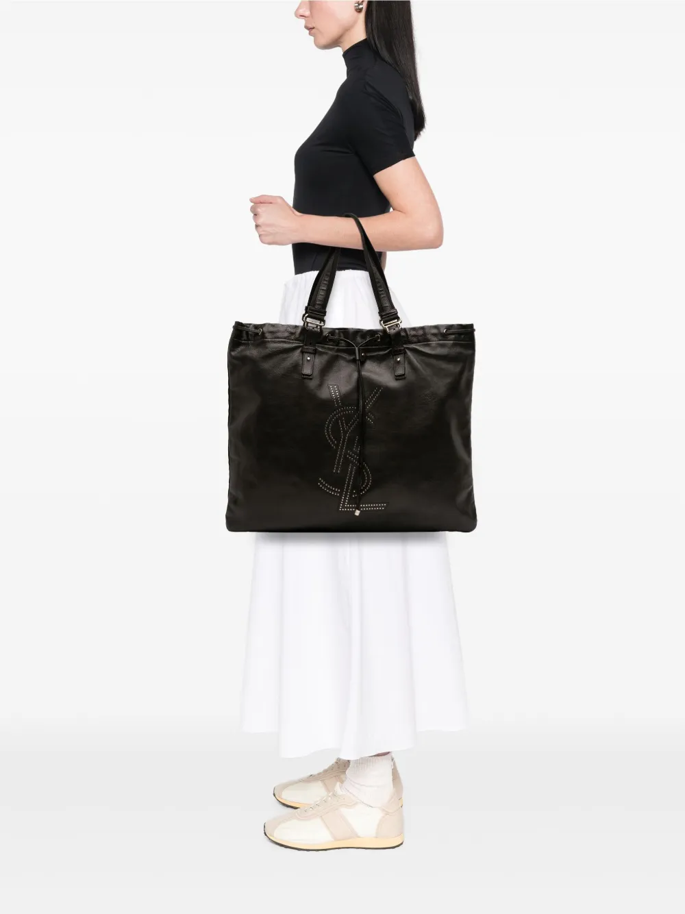 Pre-owned Saint Laurent 2000-2012 Calfskin Studded Kahala Sac Tote Bag In Black
