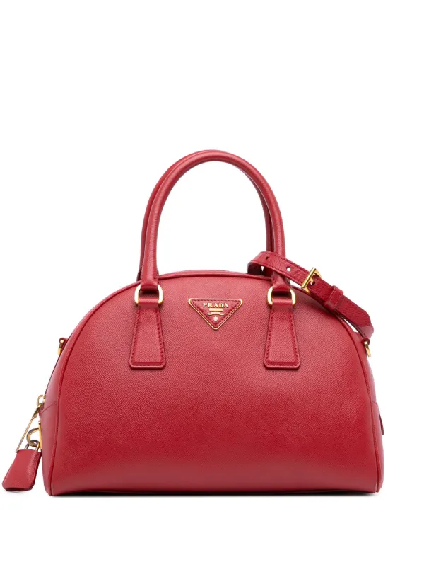 Prada Pre-Owned 2010-2025 Saffiano Lux Bowling Bag Satchel Red