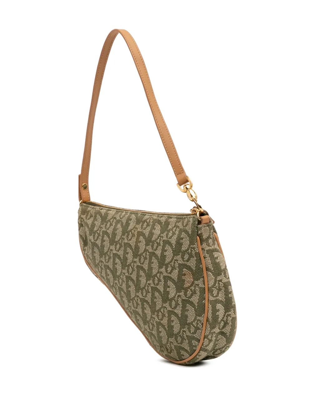 Pre-owned Dior 2001 Mini Issimo Canvas Saddle Pochette Shoulder Bag In Green