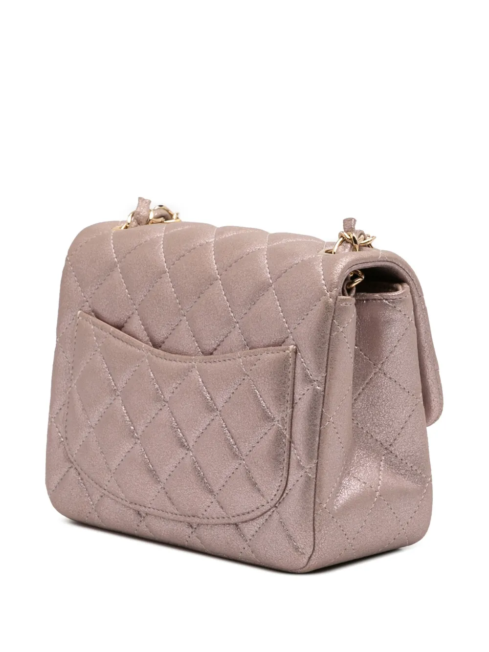 Pre-owned Chanel 2014-2015 Mini Square Classic Iridescent Calfskin Single Flap Crossbody Bag In Pink