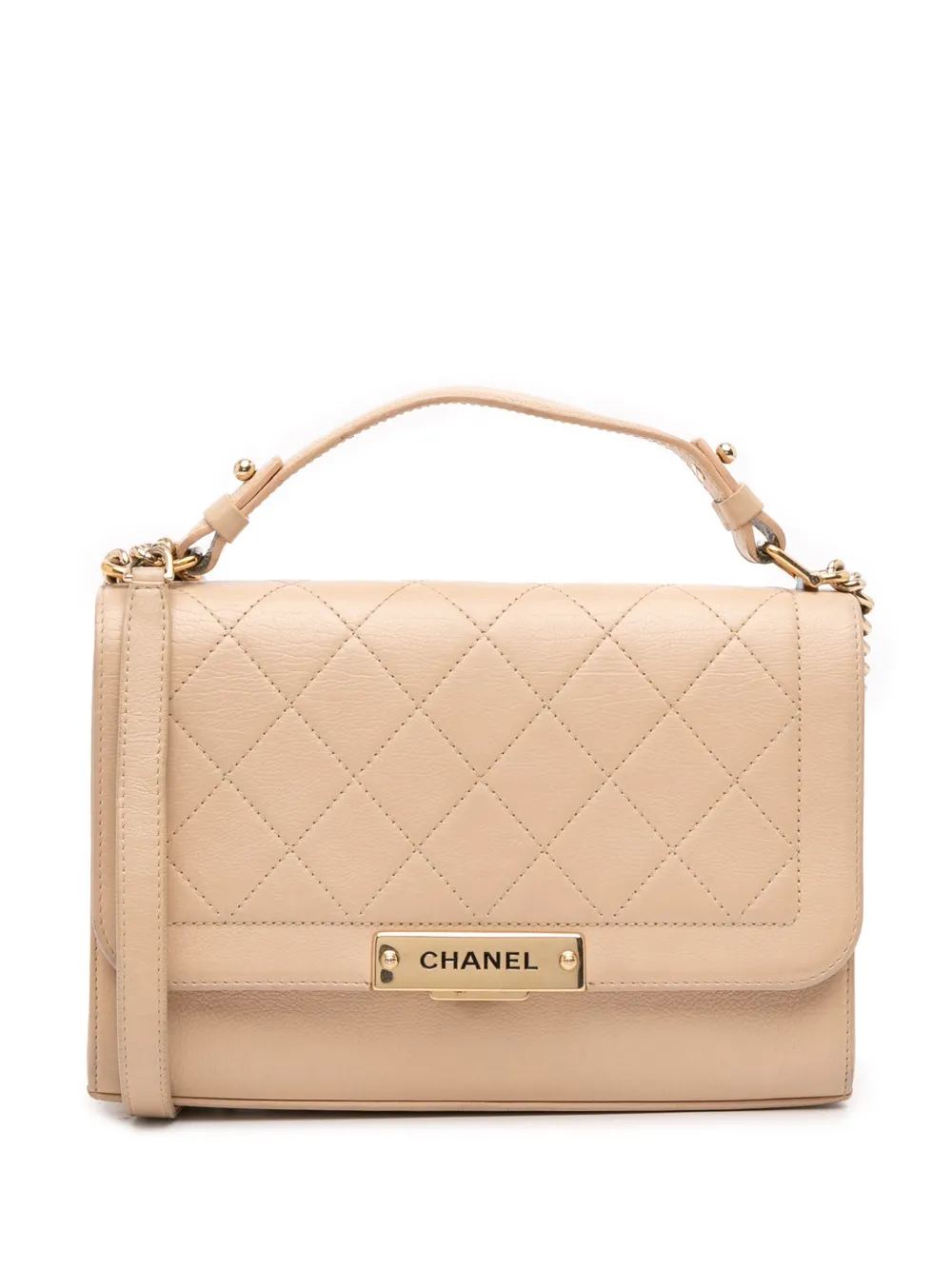 CHANEL Pre-Owned 2016-2017 ミディアム マトラッセ カーフスキン レーベル クリック フラップ サッチェルバッグ CHANEL Pre-Owned 2016-2017 ミディアム マトラッセ カーフスキン レーベル クリック フラップ サッチェルバッグ