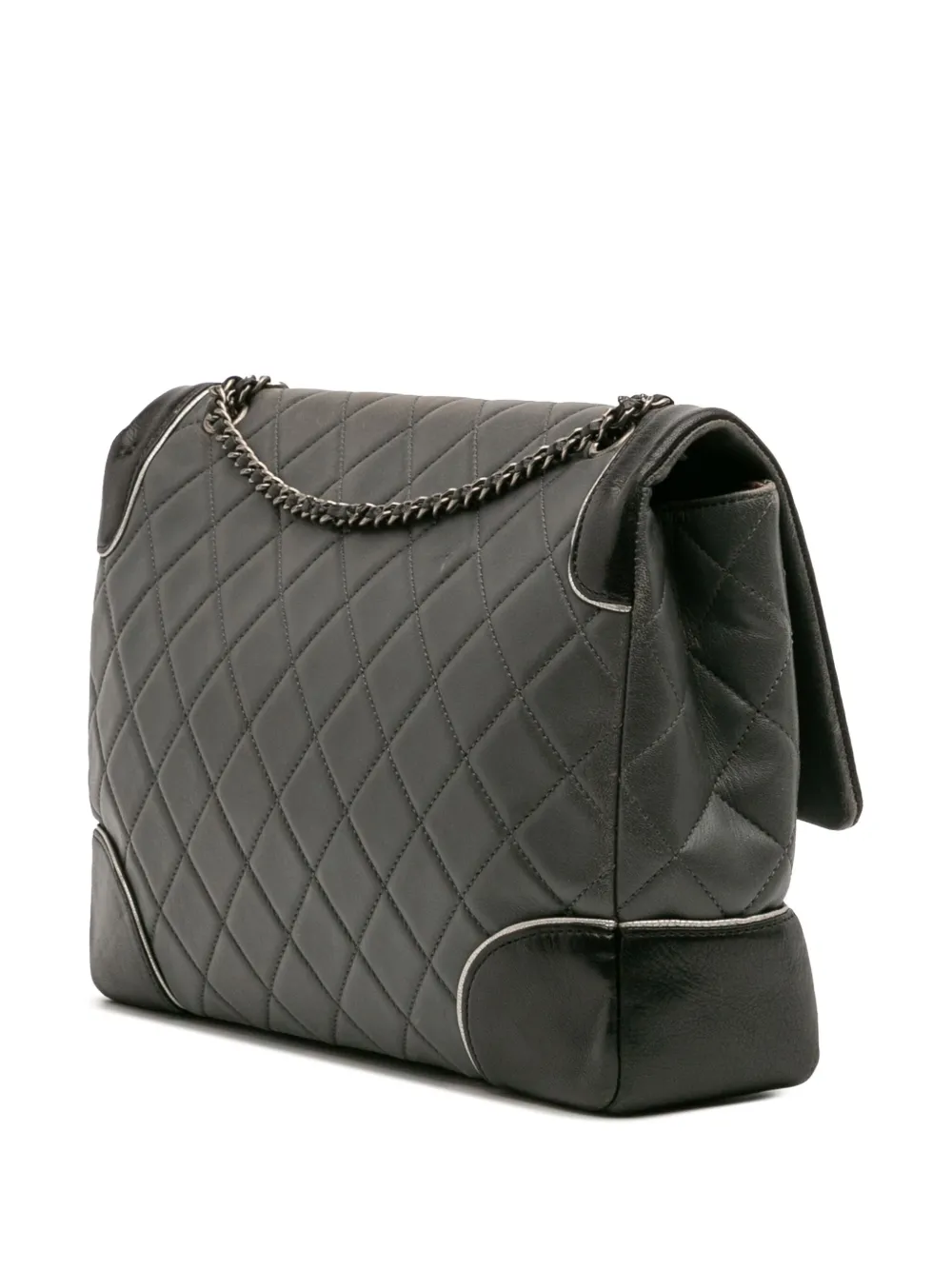 Pre-owned Chanel 2015-2016 Paris Salzburg Jumbo Bicolor Quilted Lambskin Tyrolean Flap Crossbody Bag In Black