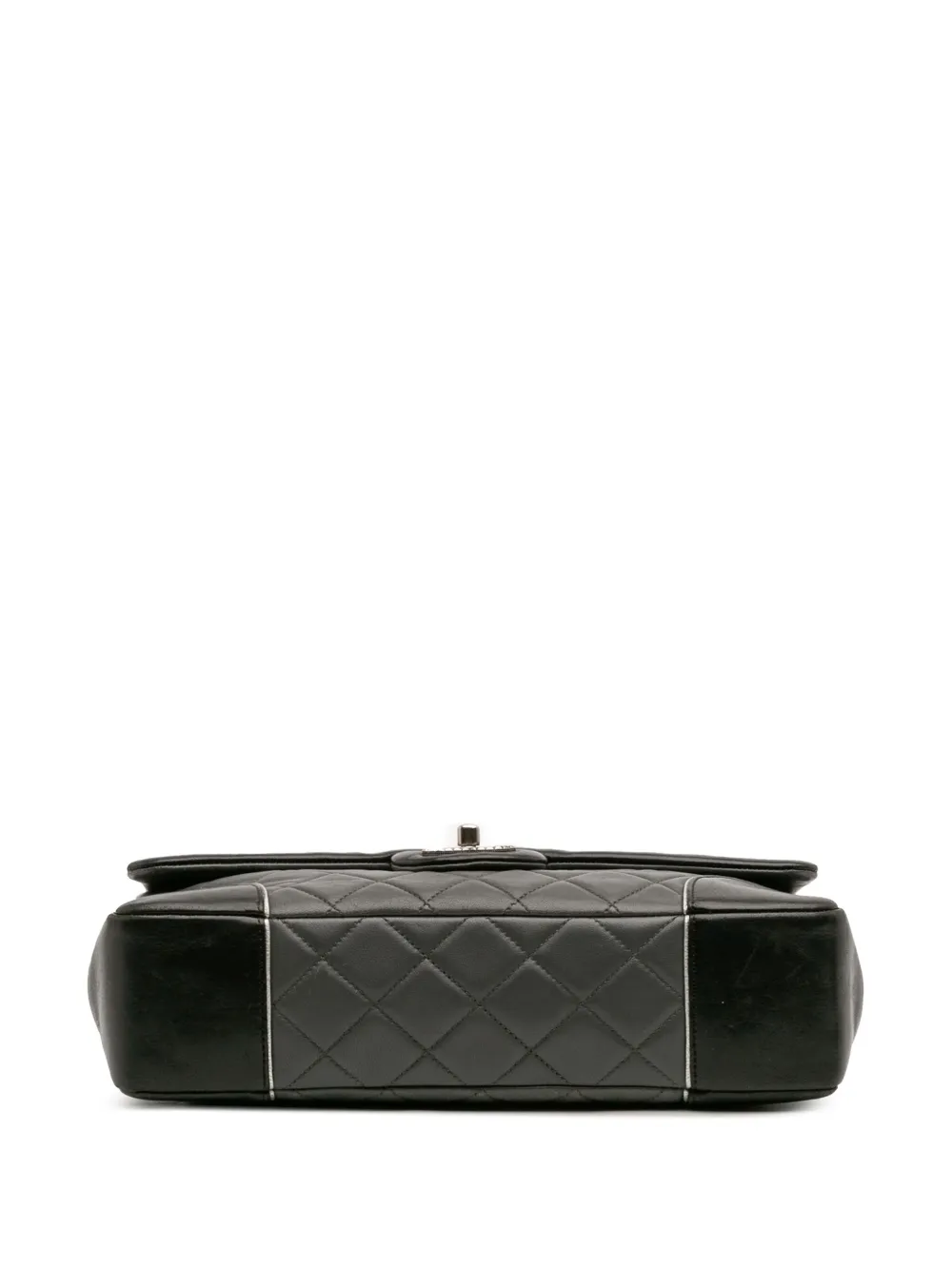 Pre-owned Chanel 2015-2016 Paris Salzburg Jumbo Bicolor Quilted Lambskin Tyrolean Flap Crossbody Bag In Black