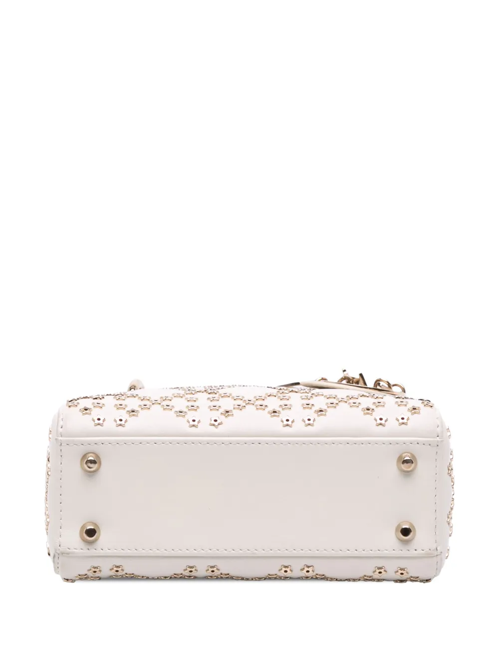 Pre-owned Dior 2022 Mini Lambskin Cannage Lucky Star Studded Lady  Satchel In White