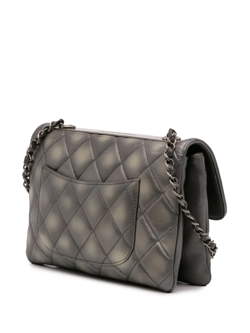 Pre-owned Chanel 2015-2016 Quilted Metallic Lambskin Trendy Cc Flap Shoulder Bag In Gray