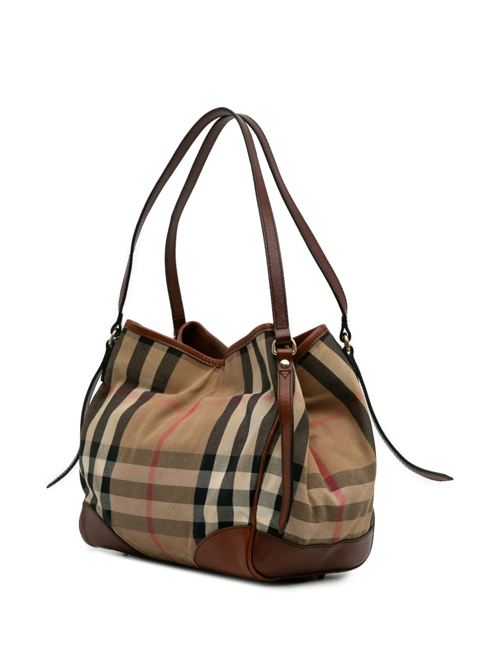 Pre-owned Burberry 2000-2017 Small House Check Canvas Canterbury Tote Bag In Brown