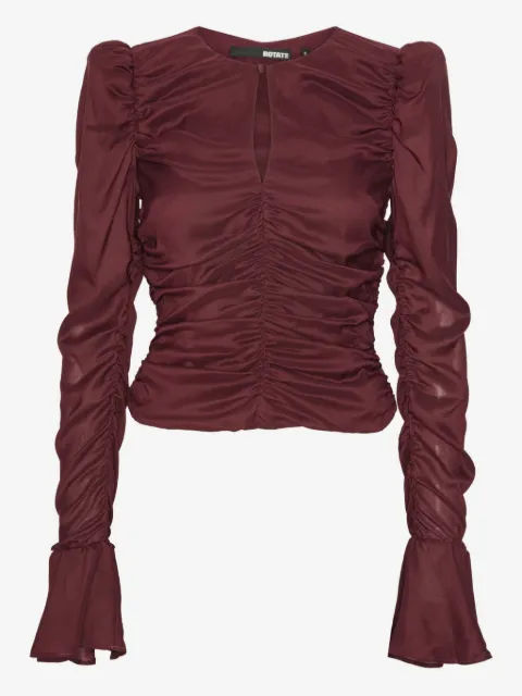ROTATE BIRGER CHRISTENSEN chiffon ruched ls top burgundy