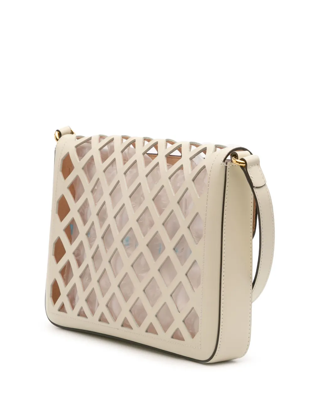 Pre-owned Gucci 2016-2025 Medium Cutout Leather And Flora Canvas Traforata Flap Crossbody Bag In White
