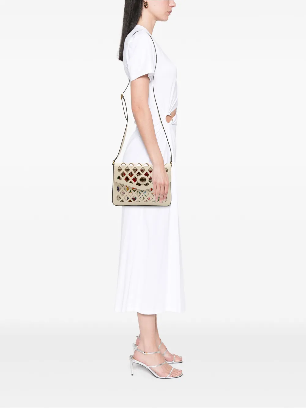 Gucci Pre-Owned 2016-2025 Medium Cutout Leather and Flora Canvas Traforata Flap crossbody bag | Pre-Owned | Image 2
