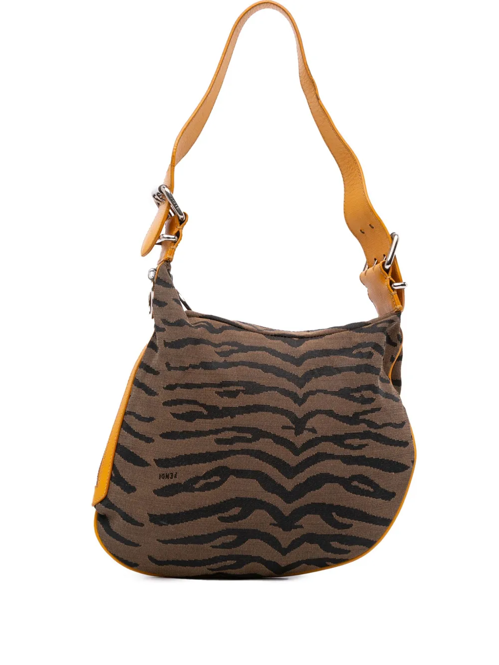 Pre-owned Fendi 2000-2010 Small Zebra Print Canvas Oyster Hobo Bag In Brown