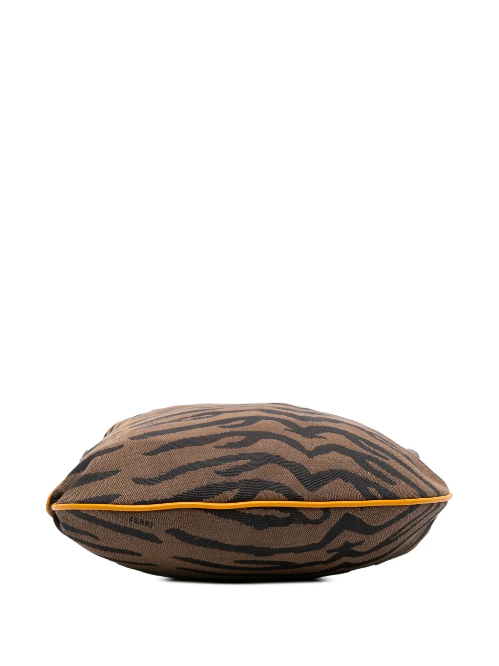 Pre-owned Fendi 2000-2010 Small Zebra Print Canvas Oyster Hobo Bag In Brown