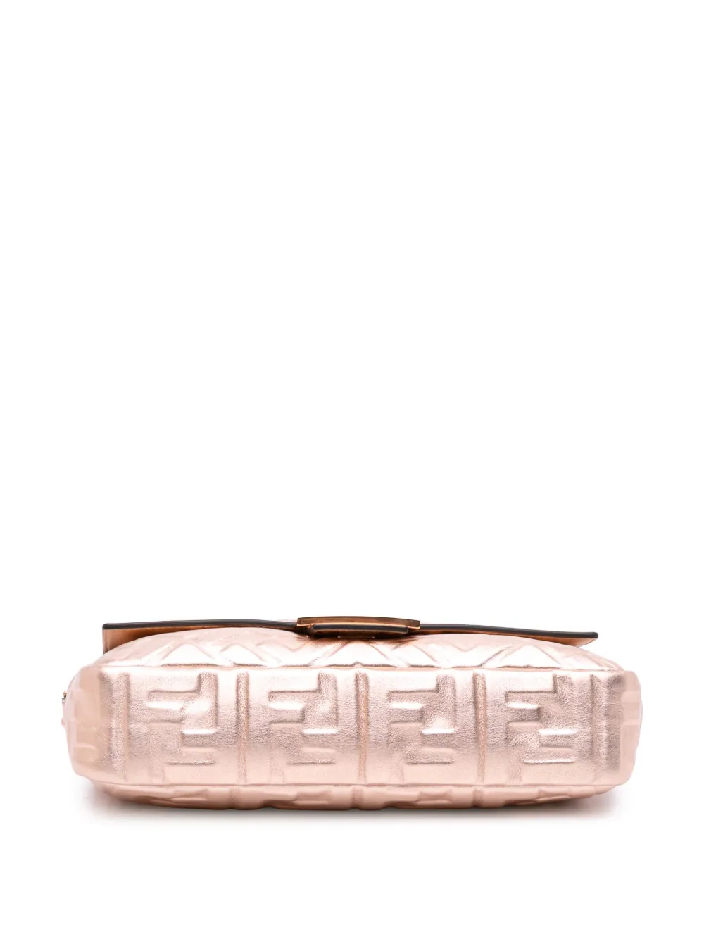 Pre-owned Fendi 2000-2010 Zucca Embossed Metallic Leather Baguette Satchel In Pink