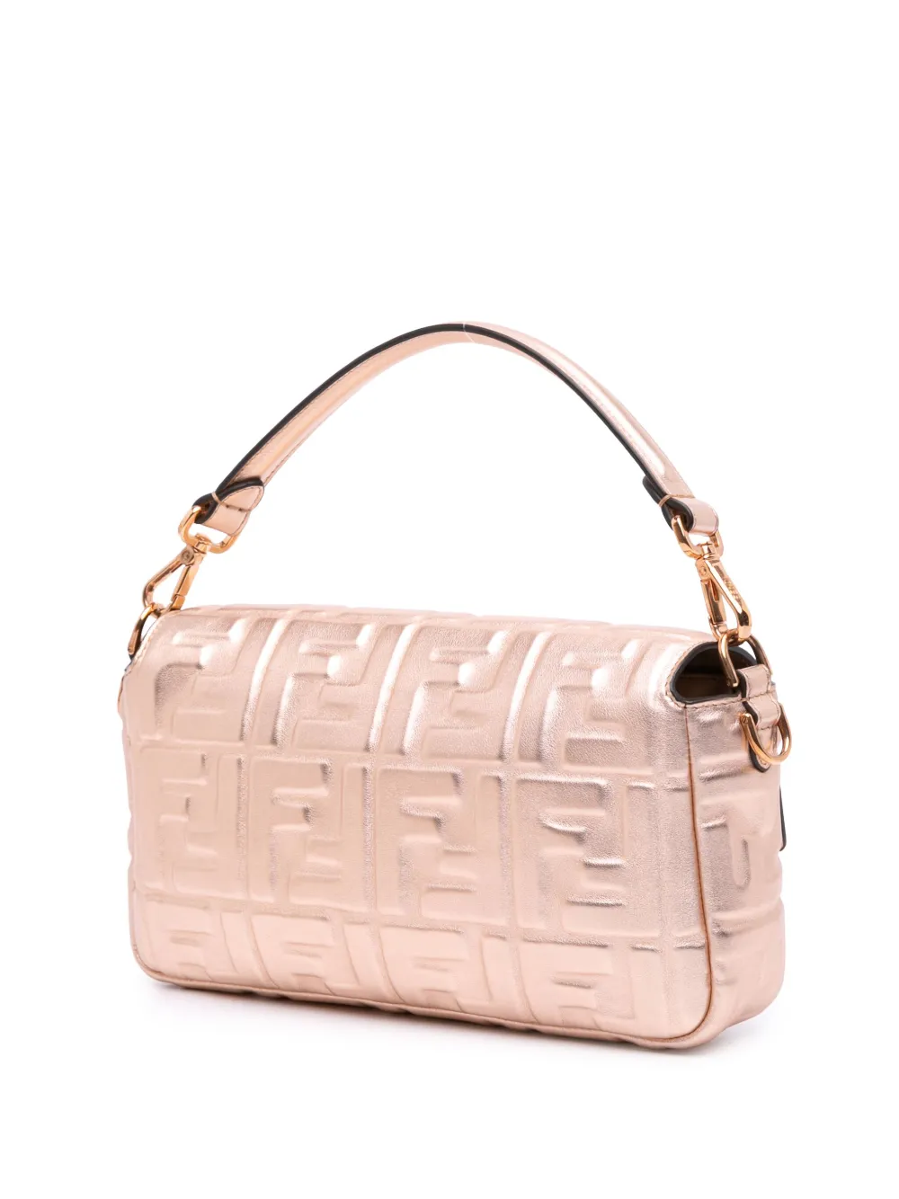 Pre-owned Fendi 2000-2010 Zucca Embossed Metallic Leather Baguette Satchel In Pink