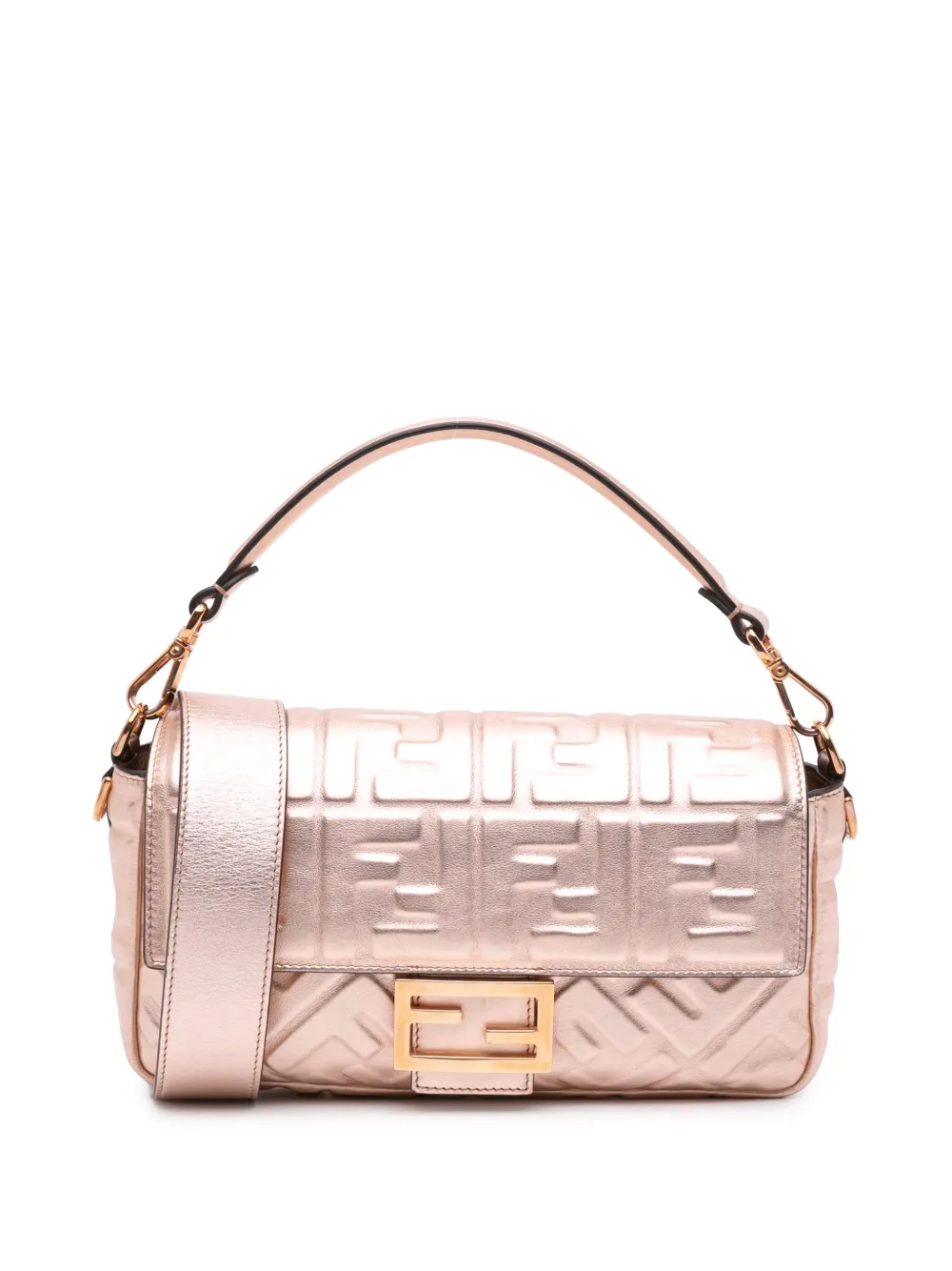 Fendi Pre-Owned 2000-2010 ズッカ エンボス メタリックレザー バゲット サッチェルバッグ - ピンク Fendi Pre-Owned 2000-2010 ズッカ エンボス メタリックレザー バゲット サッチェルバッグ - ピンク